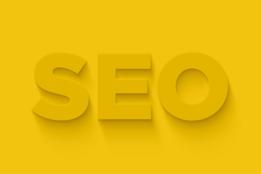 SEO block letters on a Yellow background