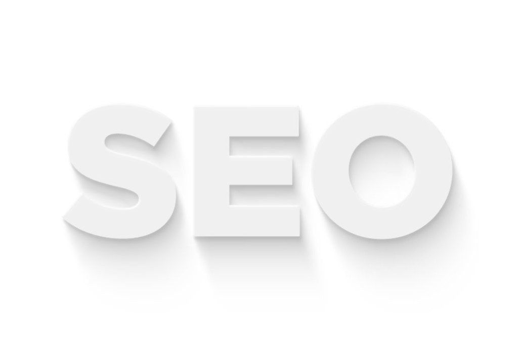 SEO block letters on a White background